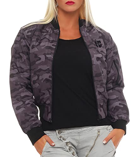Gennadi Hoppe Damen Bomberjacke Frauen Fliegerjacke Blouson Collegejacke Pilotenjacke Übergangsjacke Streetstyle-Jacke Fliegerjacke Sport Jacke klassisch modern leicht modern camo grau XL H7461 von Gennadi Hoppe