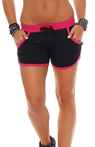 Gennadi Hoppe Damen Hotpants Baumwolle mit Tasche,H6947 Gr.XL#,schwarz/pink von Gennadi Hoppe