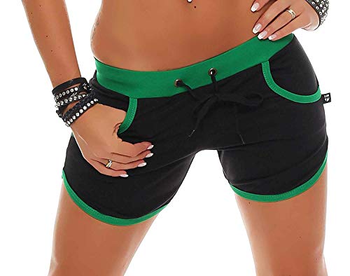 Gennadi Hoppe Damen Hotpants Baumwolle mit Tasche,H6973 Gr.XS#,schwarz/grün von Gennadi Hoppe