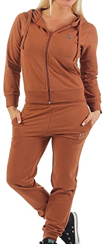 Gennadi Hoppe Damen Jogginganzug Frauen Zweiteiler Set Jacke Hose Trainingsanzug Sportanzug Sweatsuit Freizeitanzug Track Suit Sport Anzug Baumwolle bequem weich sportlich lässig 3XL camel H8089 von Gennadi Hoppe