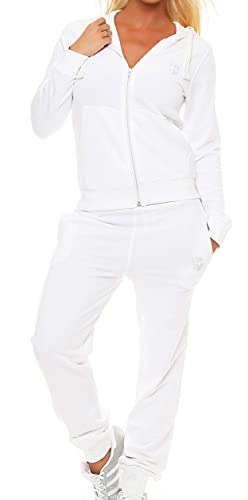 Gennadi Hoppe Damen Jogginganzug Frauen Zweiteiler Set Jacke Hose Trainingsanzug Sportanzug Sweatsuit Freizeitanzug Track Suit Sport Anzug Baumwolle bequem weich sportlich lässig 3XL weiß H7993 von Gennadi Hoppe