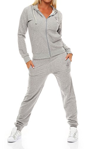 Gennadi Hoppe Damen Jogginganzug Frauen Zweiteiler Set Jacke Hose Trainingsanzug Sportanzug Sweatsuit Freizeitanzug Track Suit Sport Anzug Baumwolle bequem weich sportlich lässig 2XL hellgrau H6853 von Gennadi Hoppe