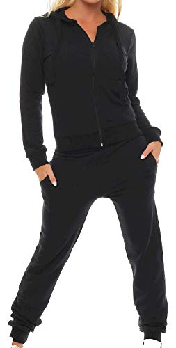 Gennadi Hoppe Damen Jogginganzug Frauen Zweiteiler Set Jacke Hose Trainingsanzug Sportanzug Sweatsuit Freizeitanzug Track Suit Sport Anzug Baumwolle bequem weich sportlich lässig L schwarz H6875 von Gennadi Hoppe