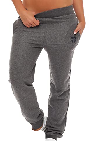 Gennadi Hoppe Damen Jogginghose Frauen Trainingshose Mädchen Sporthose Sweathose Laufhose Jogger Freizeithose Baumwolle lang bequem weich kuschelig lässig sportlich modern 2XL graue grau H7721 von Gennadi Hoppe