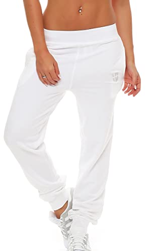 Gennadi Hoppe Damen Jogginghose Trainingshose Sweat Pants Sporthose Fitness Hose, H7724 weiß XS von Gennadi Hoppe