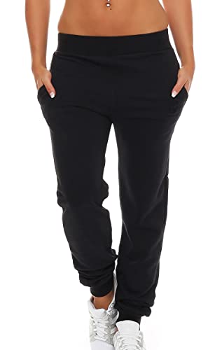 Gennadi Hoppe Damen Jogginghose Frauen Trainingshose Mädchen Sporthose Sweathose Laufhose Jogger Freizeithose Baumwolle lang bequem weich kuschelig lässig sportlich modern 2XL schwarz Schwarze H7745 von Gennadi Hoppe