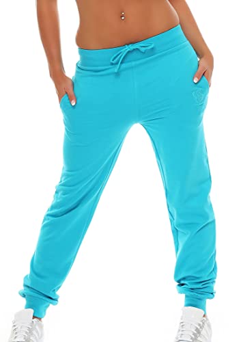 Gennadi Hoppe Damen Jogginghose Frauen Trainingshose Mädchen Sporthose Sweathose Laufhose Jogger Freizeithose Baumwolle lang bequem weich kuschelig lässig sportlich modern 4XL türkis H7771 von Gennadi Hoppe