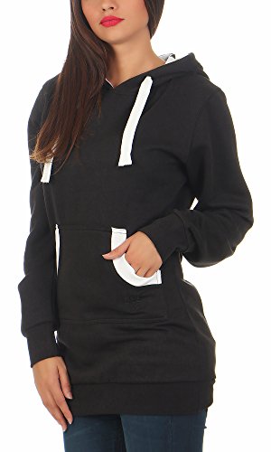 Gennadi Hoppe Damen Hoodie Frauen Kapuzenpullover Mädchen Pulli Sweater Hoody Kapuzenpulli Pullover Baumwolle weich kuschelig bequem warm flauschig sportlich modern lässig schwarz weiß D7330 L von Gennadi Hoppe