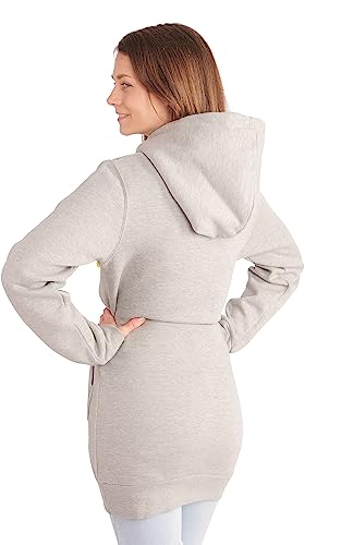 Gennadi Hoppe Damen Long Hoodie Longpulli Kapuzenpullover, D7332 XS, hell grau von Gennadi Hoppe