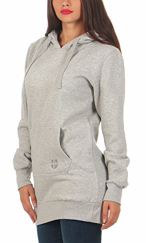Gennadi Hoppe Damen Hoodie Frauen Kapuzenpullover Mädchen Pulli Sweater Hoody Kapuzenpulli Pullover Baumwolle weich kuschelig bequem warm flauschig sportlich modern lässig hellgrau D7335 L von Gennadi Hoppe