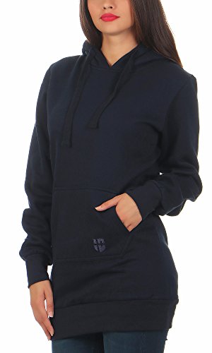 Gennadi Hoppe Damen Long Hoodie Longpulli Kapuzenpullover, D7338 S, dunkelblau von Gennadi Hoppe