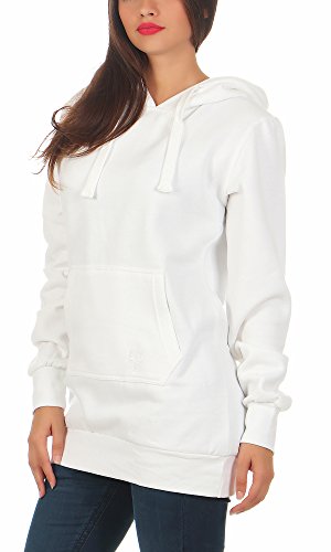 Gennadi Hoppe Damen Hoodie Frauen Kapuzenpullover Mädchen Pulli Sweater Hoody Kapuzenpulli Pullover Baumwolle weich kuschelig bequem warm flauschig sportlich modern lässig weiß weißer D7345 L von Gennadi Hoppe