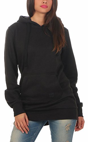 Gennadi Hoppe Damen Long Hoodie Longpulli Kapuzenpullover, D7347 XS, schwarz von Gennadi Hoppe