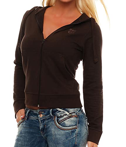 Gennadi Hoppe Damen Sweatjacke Kapuzenjacke Frauen Trainingsjacke Sportjacke Freizeitjacke Zip-Hoodie Zip-Jacke gym Sport sportlich lässig modern leicht bequem dünn Kapuze braun braune 3XL H7810 von Gennadi Hoppe