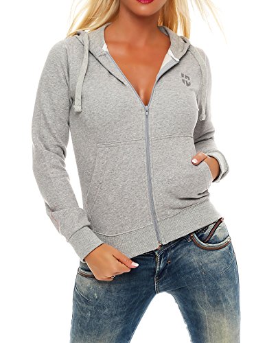 Gennadi Hoppe Damen Sweatjacke Kapuzenjacke Frauen Trainingsjacke Sportjacke Freizeitjacke Zip-Hoodie Zip-Jacke gym Sport sportlich lässig stylisch modern leicht bequem dünn Kapuze hellgrau L H7783 von Gennadi Hoppe