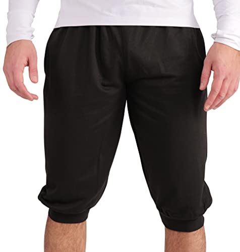 Gennadi Hoppe 3/4 Herren Sporthose mit Seitentaschen, Kordel - Dreiviertel Hose Männer halblang - Jogginghose/Trainingshose für Gym, Sport, Fitness, Laufen, Joggen - Fitnesshose Sommer schwarz L H6635 von Gennadi Hoppe