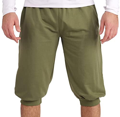 Gennadi Hoppe 3/4 Sporthose aus Baumwolle mit Taschen, Kordel – Sport Dreiviertel Hose mit Seitentaschen Männer Dreiviertelhose für Sommer wadenlang, halblang, Knielang, sportlich Khaki Oliv XL H6666 von Gennadi Hoppe