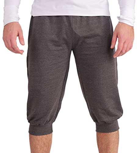 Gennadi Hoppe 3/4 Sporthose aus Baumwolle mit Taschen, Kordel – Sport Dreiviertel Hose mit Seitentaschen Männer – Dreiviertelhose für Sommer wadenlang, halblang, Knielang, sportlich grau XL H7066 von Gennadi Hoppe