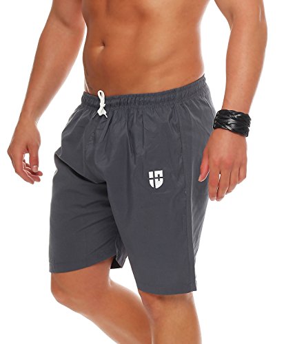 Gennadi Hoppe Herren Badeshorts Männer Badehose Jungen Schwimmhose Schwimmshorts Boardshorts Bademode Swimming Wasser Shorts sportlich leicht lässig klassisch modern stylisch lang grau graue M H7423 von Gennadi Hoppe
