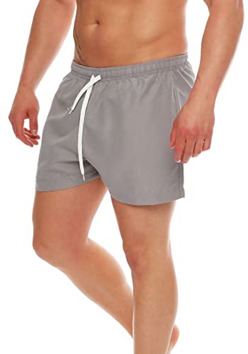 Gennadi Hoppe Herren Badeshorts Männer Badehose Jungen Schwimmhose Schwimmshorts Boardshorts Bademode Swimming Wasser Shorts sportlich leicht lässig klassisch modern stylisch kurz hellgrau XL H6563 von Gennadi Hoppe