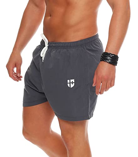 Gennadi Hoppe Herren Badeshorts Männer Badehose Jungen Schwimmhose Schwimmshorts Boardshorts Bademode Swimming Wasser Shorts sportlich leicht lässig klassisch modern stylisch kurz grau graue M H7454 von Gennadi Hoppe