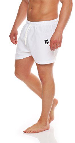 Gennadi Hoppe Herren Badeshorts Männer Badehose Jungen Schwimmhose Schwimmshorts Boardshorts Bademode swimming Wasser Shorts sportlich leicht lässig klassisch modern stylisch kurz weiß weiße 4XL H7969 von Gennadi Hoppe