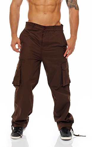 Gennadi Hoppe Herren Cargo Hose Pant Freizeithose Cargohose Baumwoll Hose viele Taschen Arbeitshose H7312 braun 3XL Dunkelbraun von Gennadi Hoppe