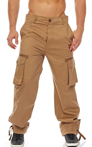 Gennadi Hoppe Herren Cargo Hose Pant Freizeithose Cargohose Baumwoll Hose viele Taschen Arbeitshose H7325 Camel 2XL Hellbraun von Gennadi Hoppe