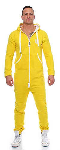 Gennadi Hoppe Herren Jumpsuit Overall Onesie Männer Schlafanzug Einteiler Jogger Pyjama Baumwolle warm weich kuschelig flauschig modern lässig sportlich Ganzkörper Anzug S gelb gelber H6163 von Gennadi Hoppe