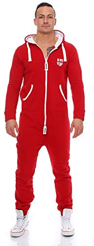 Gennadi Hoppe Herren Jumpsuit Overall Onesie Männer Schlafanzug Einteiler Jogger Pyjama Baumwolle warm weich kuschelig flauschig lässig sportlich modern Ganzkörper Anzug 3XL rot roter H6186 von Gennadi Hoppe