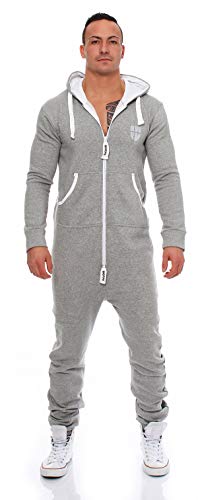 Gennadi Hoppe Herren Jumpsuit Onesie Jogger Einteiler Overall Slim Fit H6189 h-grau L. von Gennadi Hoppe