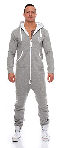 Gennadi Hoppe Herren Jumpsuit Overall Onesie Männer Schlafanzug Einteiler Jogger Pyjama Baumwolle warm weich kuschelig flauschig sportlich lässig modern Ganzkörper Anzug 3XL hellgrau H6192 von Gennadi Hoppe