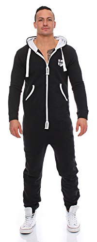 Gennadi Hoppe Herren Jumpsuit Overall Onesie Männer Schlafanzug Einteiler Jogger Pyjama Baumwolle warm weich kuschelig flauschig lässig sportlich Ganzkörper Anzug M schwarz schwarzer H6194 von Gennadi Hoppe