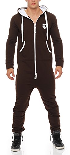 Gennadi Hoppe Herren Jumpsuit Overall Onesie Männer Schlafanzug Einteiler Jogger Pyjama Baumwolle warm weich kuschelig flauschig lässig sportlich modern Ganzkörper Anzug M braun brauner H6318 von Gennadi Hoppe