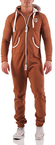 Gennadi Hoppe Herren Jumpsuit Overall Onesie Männer Schlafanzug Einteiler Jogger Pyjama Baumwolle warm weich kuschelig flauschig lässig modern sportlich Ganzkörper Anzug S camel H8060 von Gennadi Hoppe
