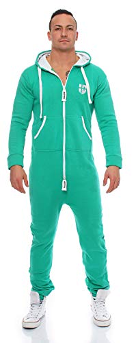 Gennadi Hoppe Herren Jumpsuit Overall Onesie Männer Schlafanzug Einteiler Jogger Anzug Pyjama Baumwolle warm weich kuschelig flauschig Ganzkörper modern lässig sportlich Anzug 4XL grün grüner H8075 von Gennadi Hoppe