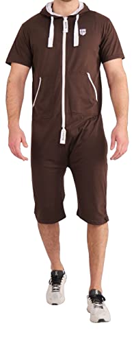 Gennadi Hoppe Herren Jumpsuit kurz Onesie Overall Männer Sommer Einteiler Jogger Pyjama Baumwolle weich kuschelig lässig sportlich modern Sport Freizeit Ganzkörper Anzug M braun brauner H8268 von Gennadi Hoppe