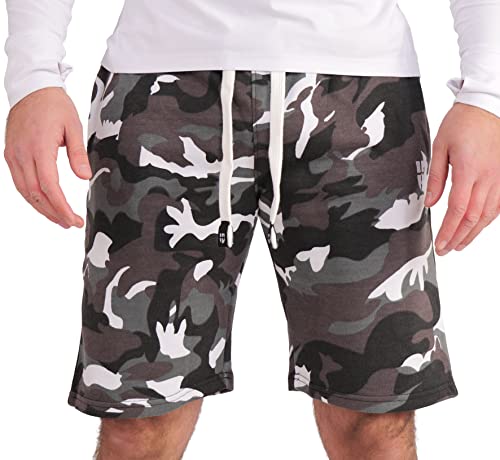 Gennadi Hoppe Herren Shorts Männer Gym Bermuda Kurze Hose Sporthose Jungen Sommer Sportshorts Freizeithose Baumwolle weich bequem leicht lässig luftig modern sportlich praktisch camo grau H7553 XL von Gennadi Hoppe