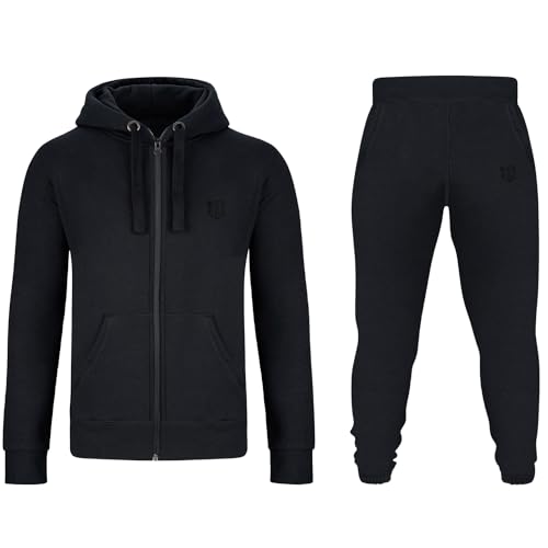 Gennadi Hoppe Herren Trainingsanzug Sportanzug Männer Jogginganzug Sweatanzug Track Suit Freizeitanzug Baumwolle weich kuschelig dehnbar bequem warm sportlich lässig modern schwarz schwarzer H6372 XL von Gennadi Hoppe