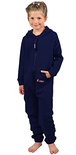 Gennadi Hoppe Kinder Jumpsuit Mädchen Overall Jungen Einteiler Strampler Onesie Schlafoverall Kuschelanzug Hausanzug Anzug Baumwolle bequem modern kuschelig warm weich Kapuze blau blauer 122-128 H8418 von Gennadi Hoppe