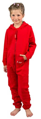 Gennadi Hoppe Kinder Jumpsuit Mädchen Overall Jungen Einteiler Strampler Onesie Schlafoverall Kuschelanzug Hausanzug Anzug Baumwolle bequem modern kuschelig warm weich Kapuze rot roter 134-140 H8437 von Gennadi Hoppe