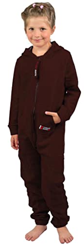 Gennadi Hoppe Kinder Jumpsuit Mädchen Overall Jungen Einteiler Strampler Onesie Schlafoverall Kuschelanzug Hausanzug Anzug Baumwolle bequem modern kuschelig warm weich Kapuze braun 110-116 H8411 von Gennadi Hoppe
