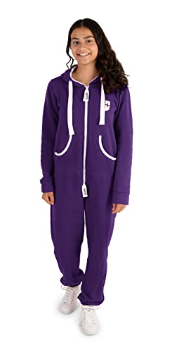 Gennadi Hoppe Kinder Jumpsuit Mädchen Overall Jungen Einteiler Strampler Onesie Schlafoverall Kuschelanzug Pyjama Anzug Baumwolle bequem modern kuschelig warm weich Kapuze lila 9-10 H6253 von Gennadi Hoppe