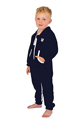 Gennadi Hoppe Kinder Jumpsuit Mädchen Overall Jungen Einteiler Strampler Onesie Schlafoverall Kuschelanzug Pyjama Anzug Baumwolle bequem modern kuschelig warm weich Kapuze blau blauer 3-4 H6263 von Gennadi Hoppe