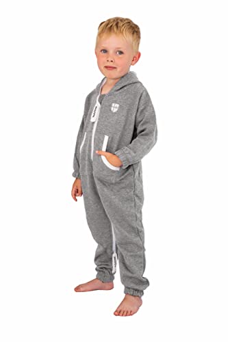 Gennadi Hoppe Kinder Jumpsuit Mädchen Overall Jungen Einteiler Strampler Onesie Schlafoverall Kuschelanzug Pyjama Anzug Baumwolle bequem modern kuschelig warm weich Kapuze hellgrau 5-6 H6271 von Gennadi Hoppe