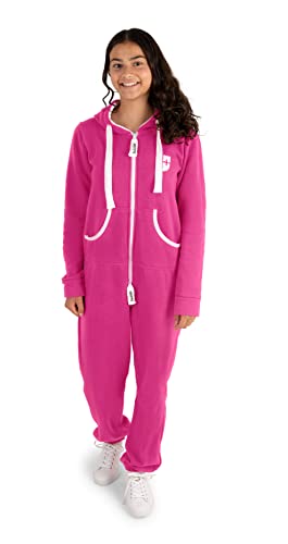 Gennadi Hoppe Kinder Jumpsuit Mädchen Overall Jungen Einteiler Strampler Onesie Schlafoverall Kuschelanzug Pyjama Anzug Baumwolle bequem modern kuschelig warm weich Kapuze pink pinker 12-13 H6282 von Gennadi Hoppe