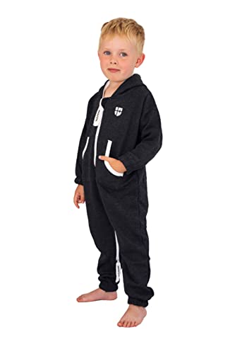 Gennadi Hoppe Kinder Jumpsuit Mädchen Overall Jungen Einteiler Strampler Onesie Schlafoverall Kuschelanzug Pyjama Anzug Baumwolle bequem modern kuschelig warm weich Kapuze schwarz schwarzer 3-4 H6283 von Gennadi Hoppe
