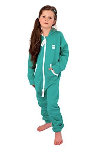 Gennadi Hoppe Kinder Jumpsuit Mädchen Overall Jungen Einteiler Strampler Onesie Schlafoverall Kuschelanzug Pyjama Anzug Baumwolle bequem modern kuschelig warm weich Kapuze grün grüner 4-5 H6291 von Gennadi Hoppe