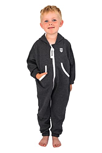 Gennadi Hoppe Kinder Jumpsuit Mädchen Overall Jungen Einteiler Strampler Onesie Schlafoverall Kuschelanzug Pyjama Anzug Baumwolle bequem modern kuschelig warm weich Kapuze grau grauer 3-4 H6297 von Gennadi Hoppe