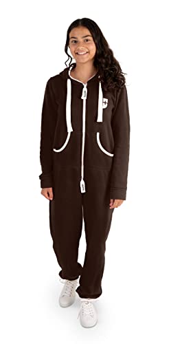 Gennadi Hoppe Kinder Jumpsuit Mädchen Overall Jungen Einteiler Strampler Onesie Schlafoverall Kuschelanzug Pyjama Anzug Baumwolle bequem modern kuschelig warm weich Kapuze braun brauner 4-5 H6305 von Gennadi Hoppe